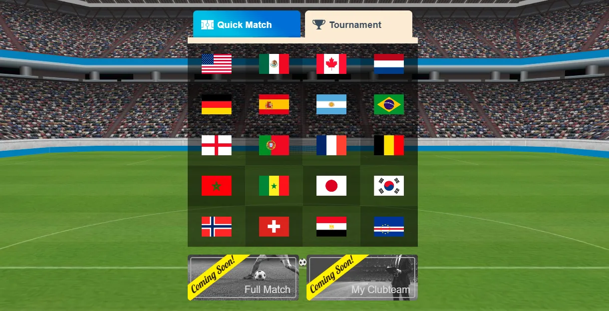 Team selection screen with national kits