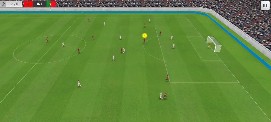 Player dribbling past a defender on the pitch